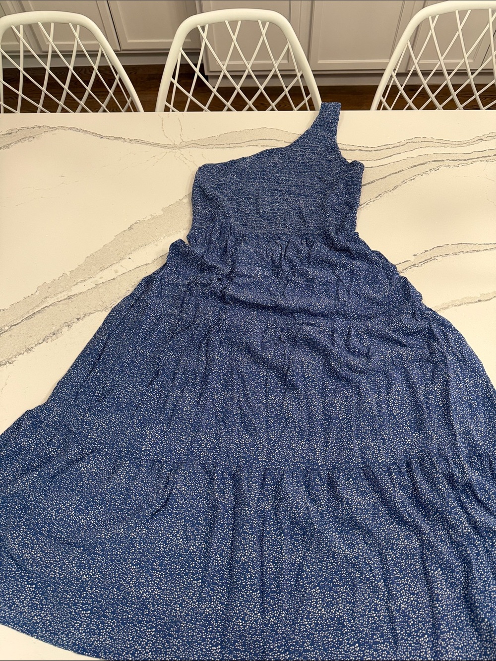 Asymmetric One-Shoulder Blue Tiered Maxi Dress| LARGE